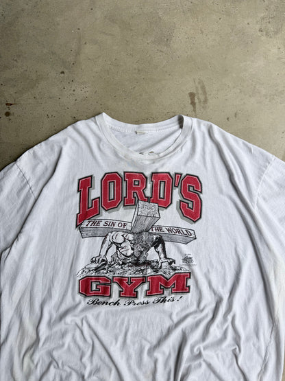Vintage Distressed 90s Lords Gym White Tee - XXL