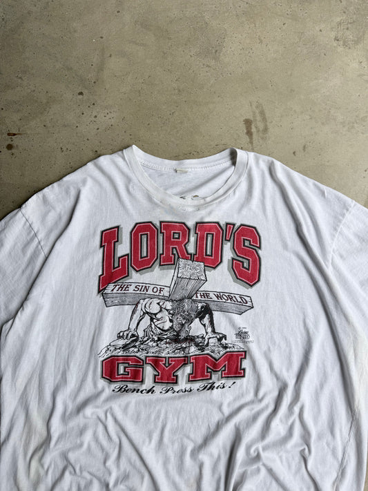 Vintage Distressed 90s Lords Gym White Tee - XXL