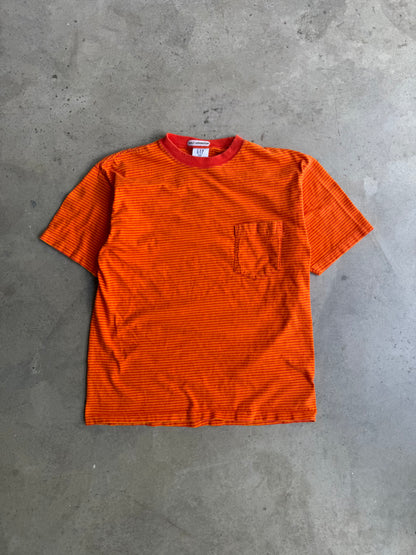 Vintage Orange 90s Pinstripe Gap Tee - M