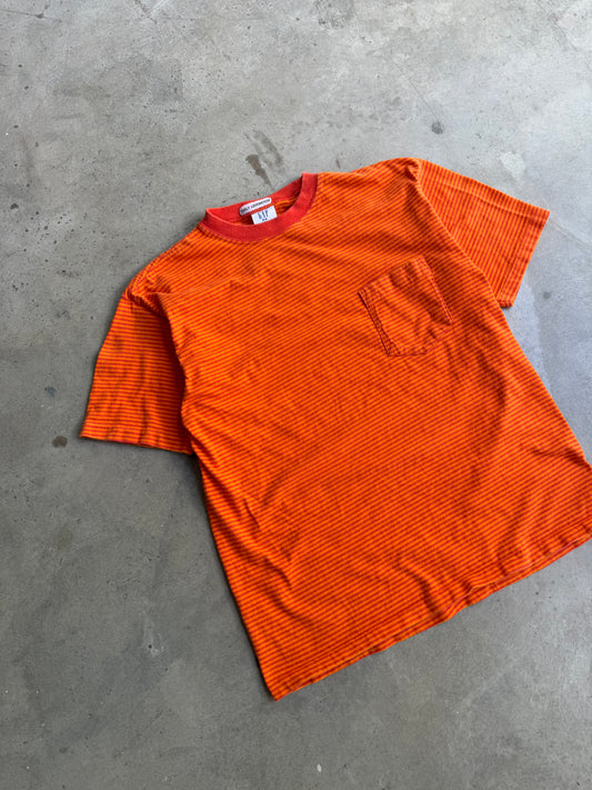 Vintage Orange 90s Pinstripe Gap Tee - M