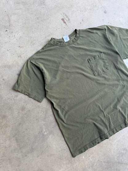 Vintage 90s Distressed Olive Green Gap Pocket Tee - L