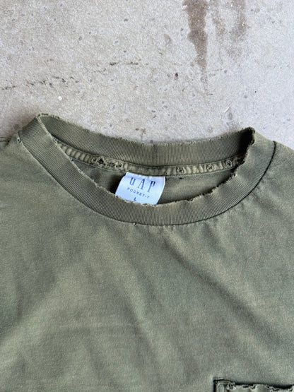 Vintage 90s Distressed Olive Green Gap Pocket Tee - L