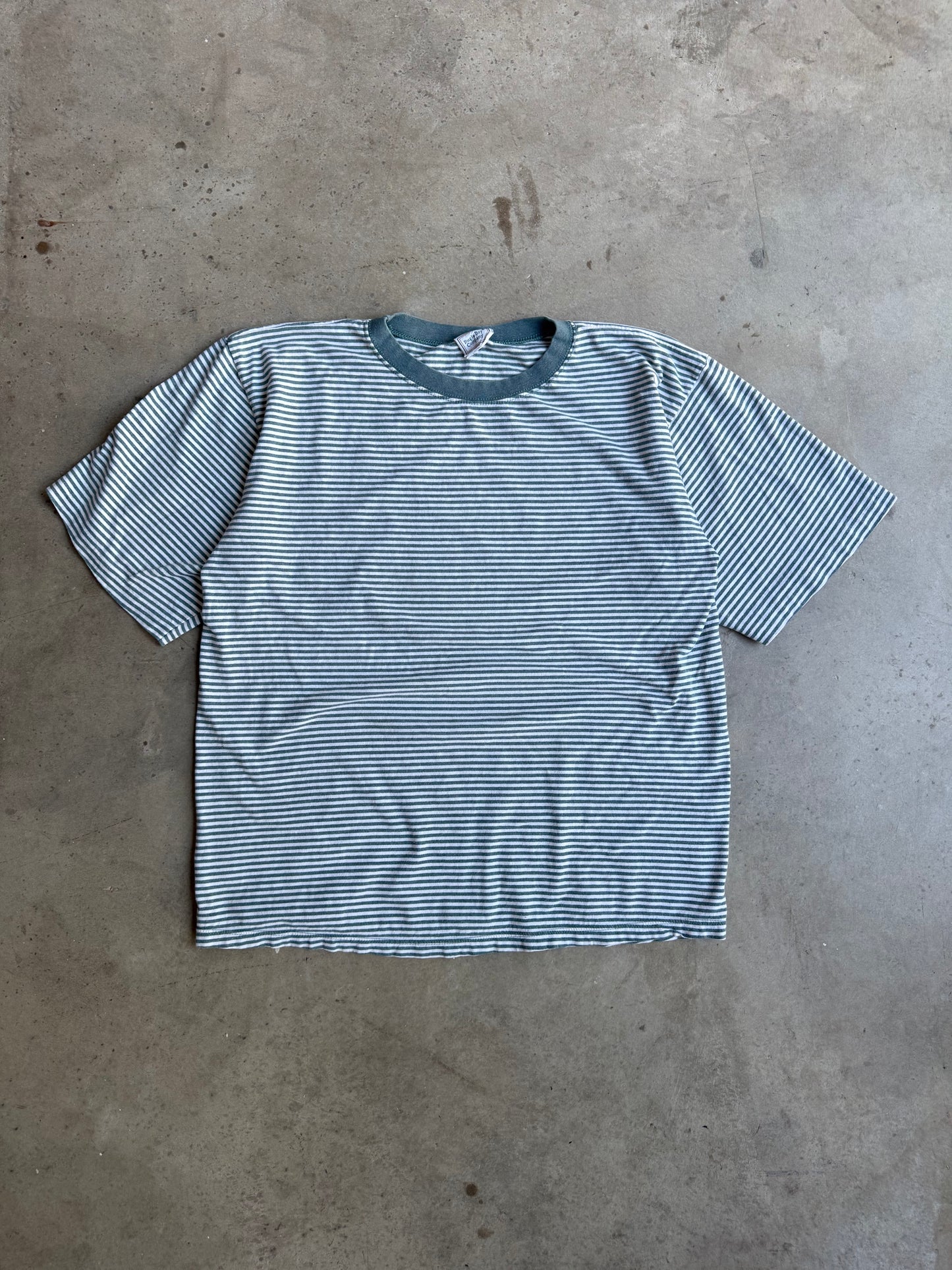 Vintage 90s Green Pinstripe Tee - L