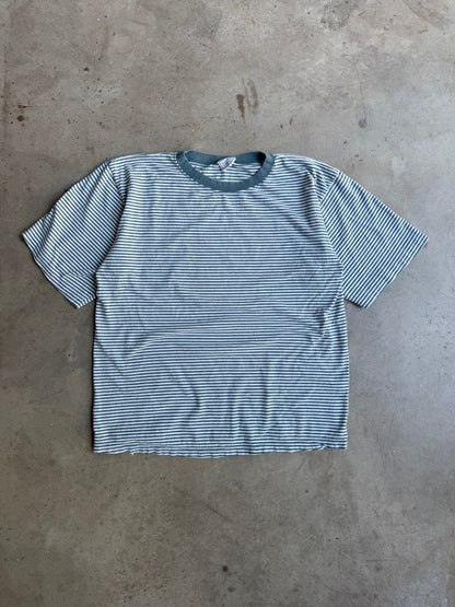 Vintage 90s Green Pinstripe Tee - L
