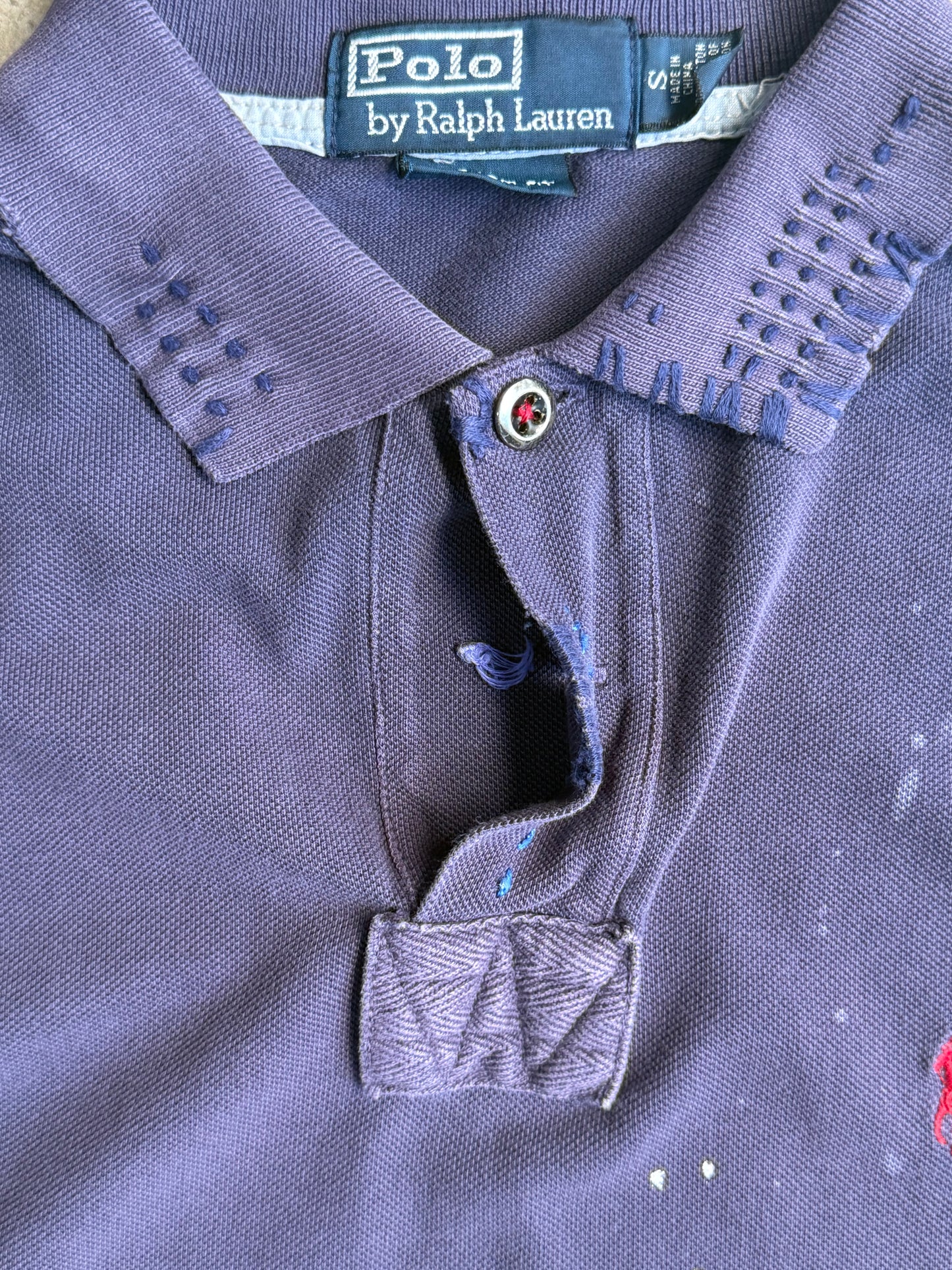 Vintage Polo Ralph Lauren Paint Splatter Tee (Missing Button) - S