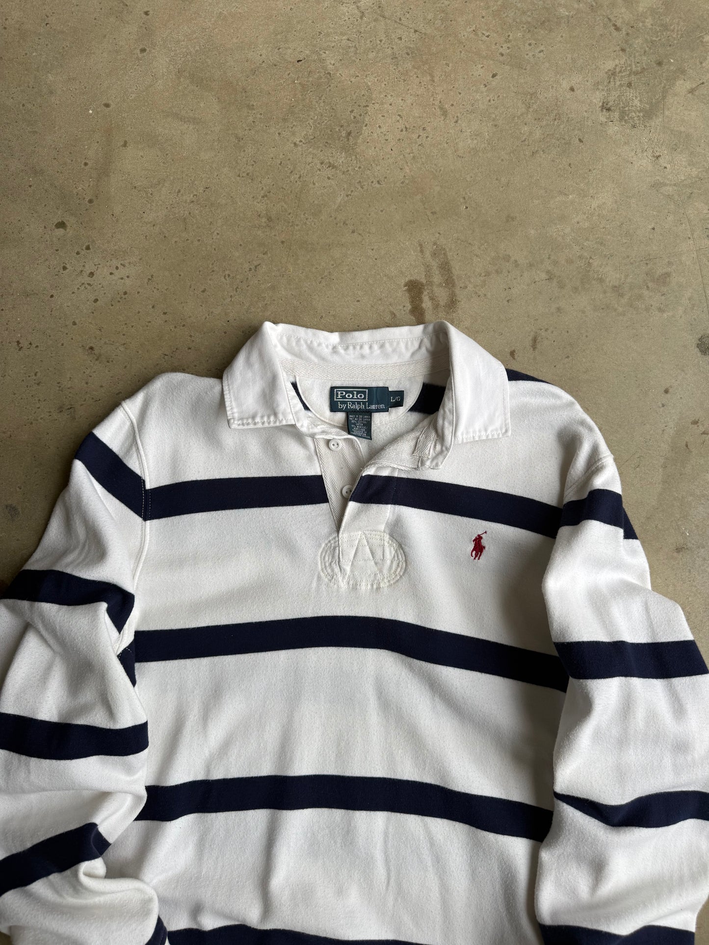 Vintage White And Blue Polo Ralph Lauren Rugby Tee - L