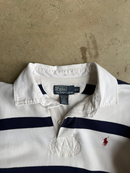 Vintage White And Blue Polo Ralph Lauren Rugby Tee - L