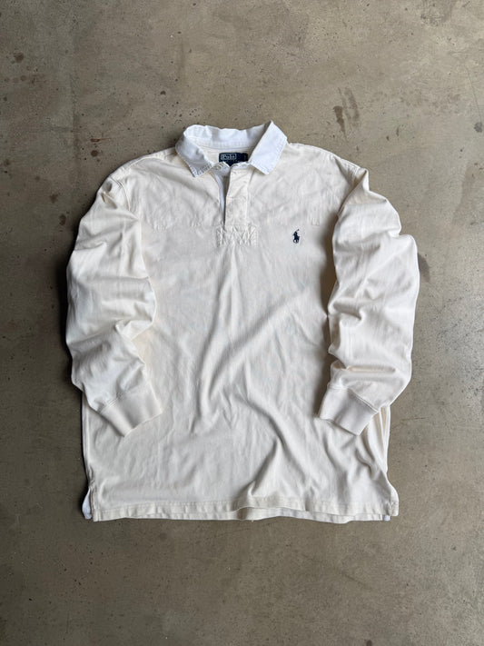 Vintage White Polo Ralph Lauren Rugby Tee - L