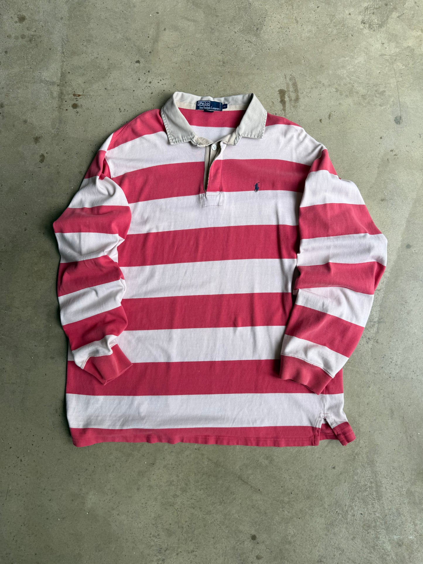 Vintage Pink Pinstripe Polo Ralph Lauren Rugby Tee - XXL