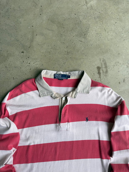 Vintage Pink Pinstripe Polo Ralph Lauren Rugby Tee - XXL