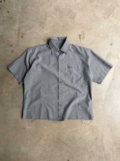 Vintage Grey Cropped Button Down Tee - XL