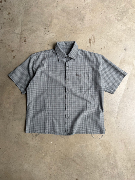 Vintage Grey Cropped Button Down Tee - XL