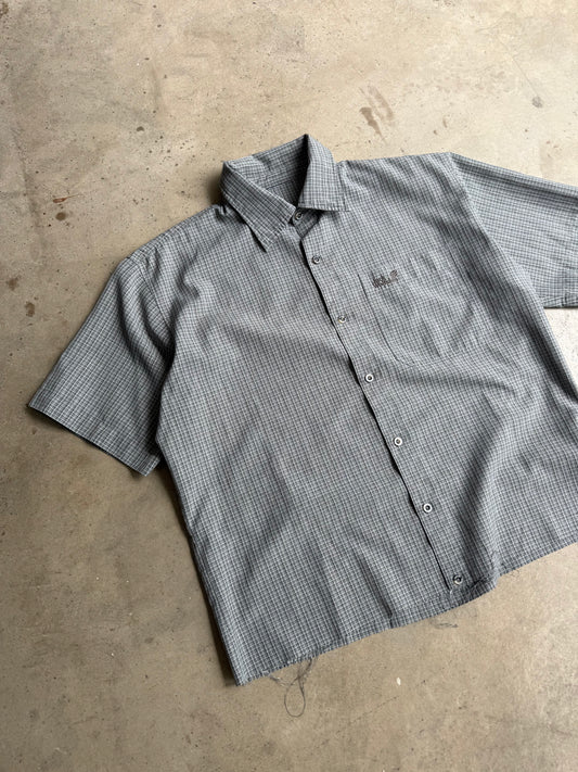Vintage Grey Cropped Button Down Tee - XL