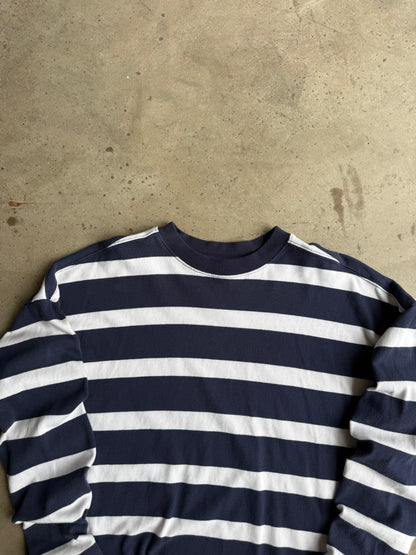 Vintage Blue Pinstripe Long Sleeve Tee - M