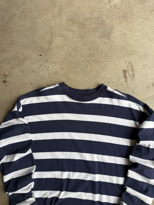 Vintage Blue Pinstripe Long Sleeve Tee - M