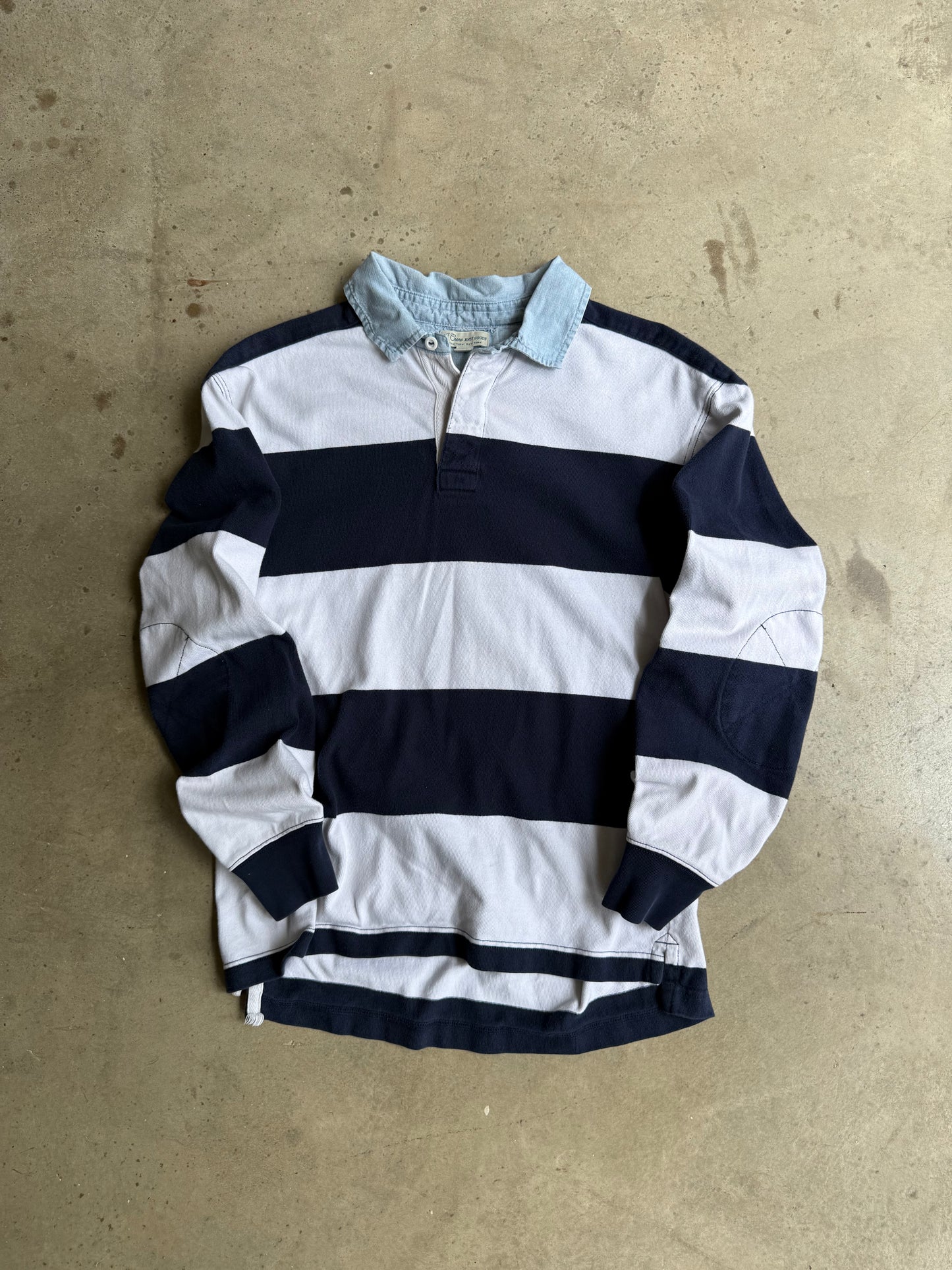 Vintage J.Crew Blue And White Rugby Tee - S