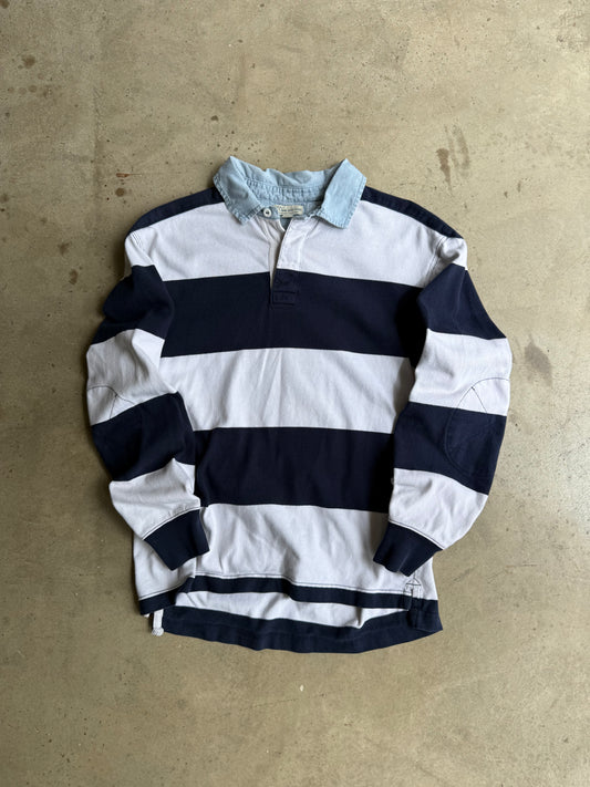 Vintage J.Crew Blue And White Rugby Tee - S
