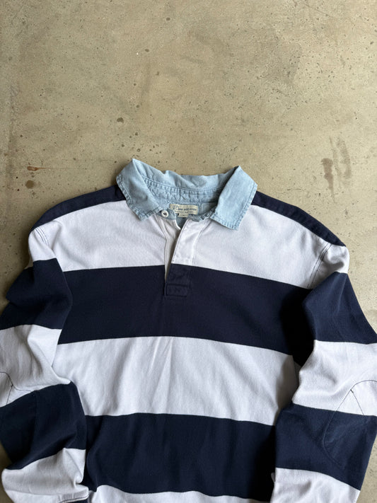 Vintage J.Crew Blue And White Rugby Tee - S
