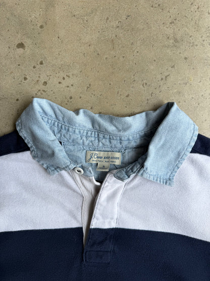 Vintage J.Crew Blue And White Rugby Tee - S