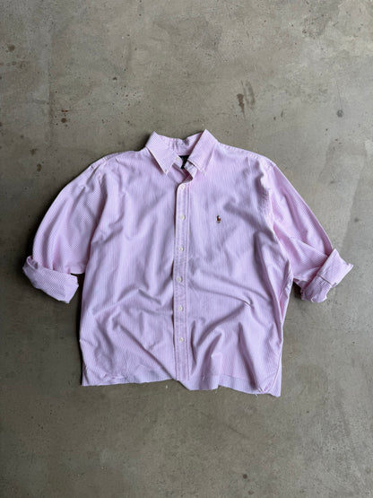 Vintage Cropped Pink Pinstripe Polo Ralph Lauren Button Down Tee - XL