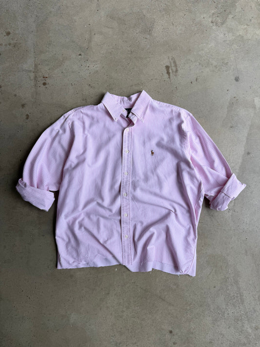 Vintage Cropped Pink Pinstripe Polo Ralph Lauren Button Down Tee - XL