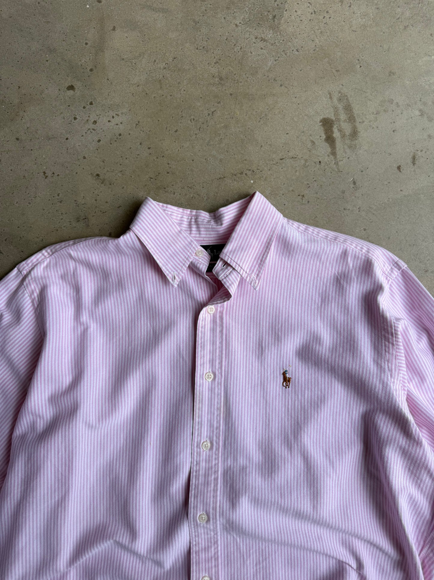 Vintage Cropped Pink Pinstripe Polo Ralph Lauren Button Down Tee - XL