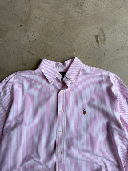 Vintage Cropped Pink Pinstripe Polo Ralph Lauren Button Down Tee - XL