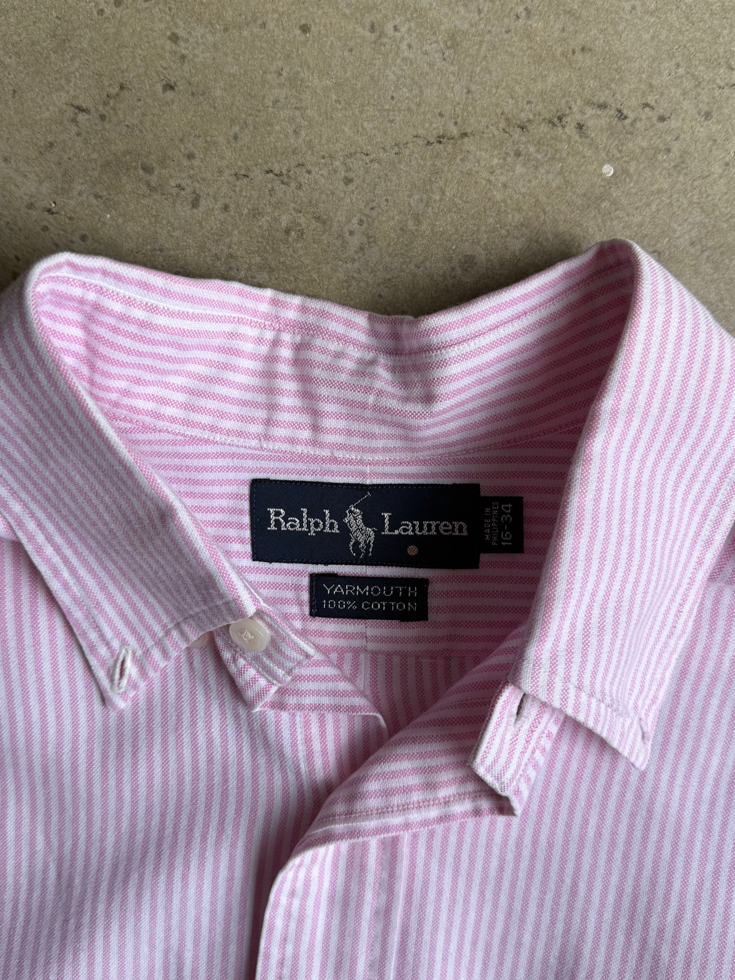 Vintage Cropped Pink Pinstripe Polo Ralph Lauren Button Down Tee - XL