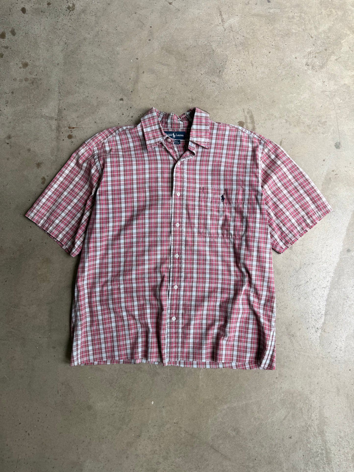 Vintage Cropped Polo Ralph Lauren Plaid Button Down Tee - XL