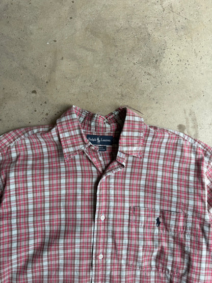 Vintage Cropped Polo Ralph Lauren Plaid Button Down Tee - XL