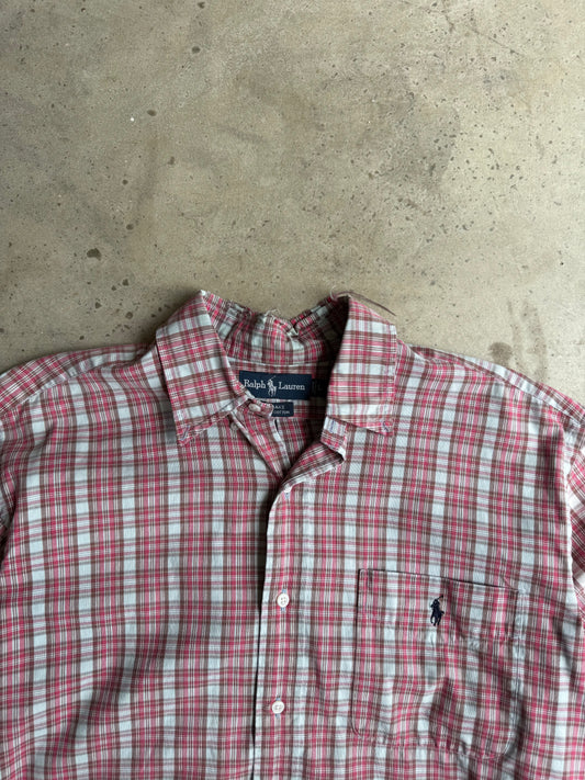Vintage Cropped Polo Ralph Lauren Plaid Button Down Tee - XL