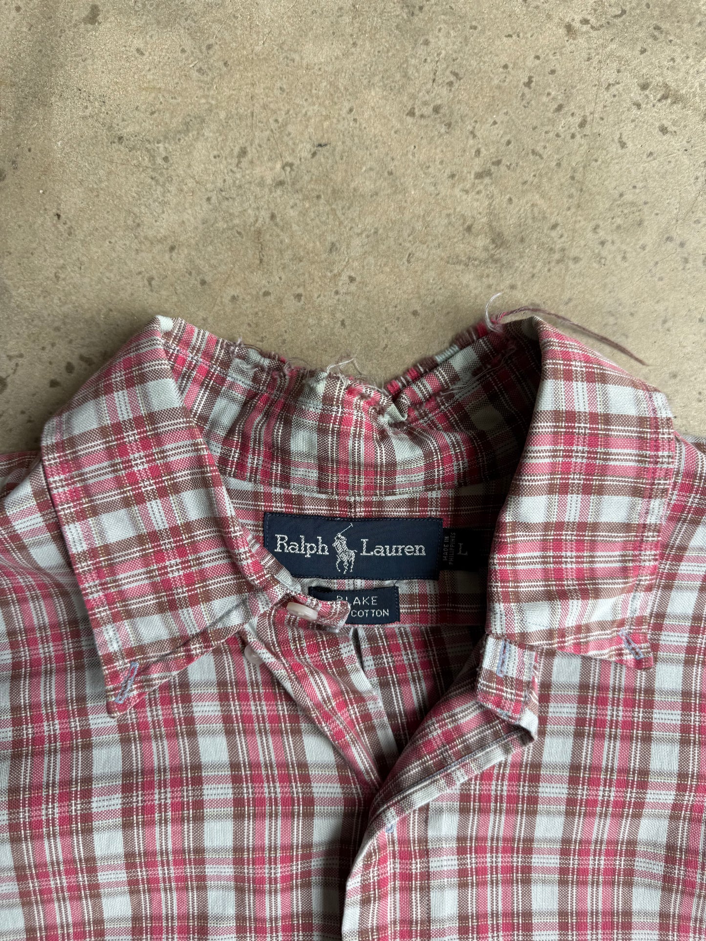 Vintage Cropped Polo Ralph Lauren Plaid Button Down Tee - XL