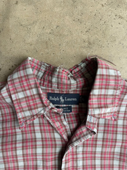 Vintage Cropped Polo Ralph Lauren Plaid Button Down Tee - XL