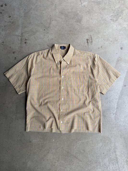 Vintage Yellow Plaid Button Down Tee - XL
