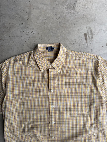 Vintage Yellow Plaid Button Down Tee - XL