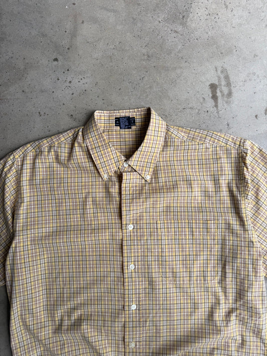 Vintage Yellow Plaid Button Down Tee - XL