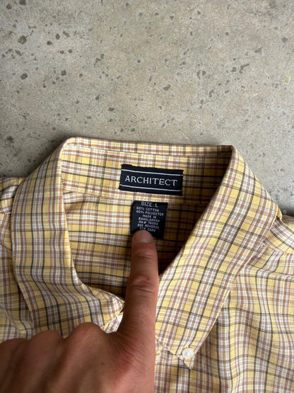 Vintage Yellow Plaid Button Down Tee - XL
