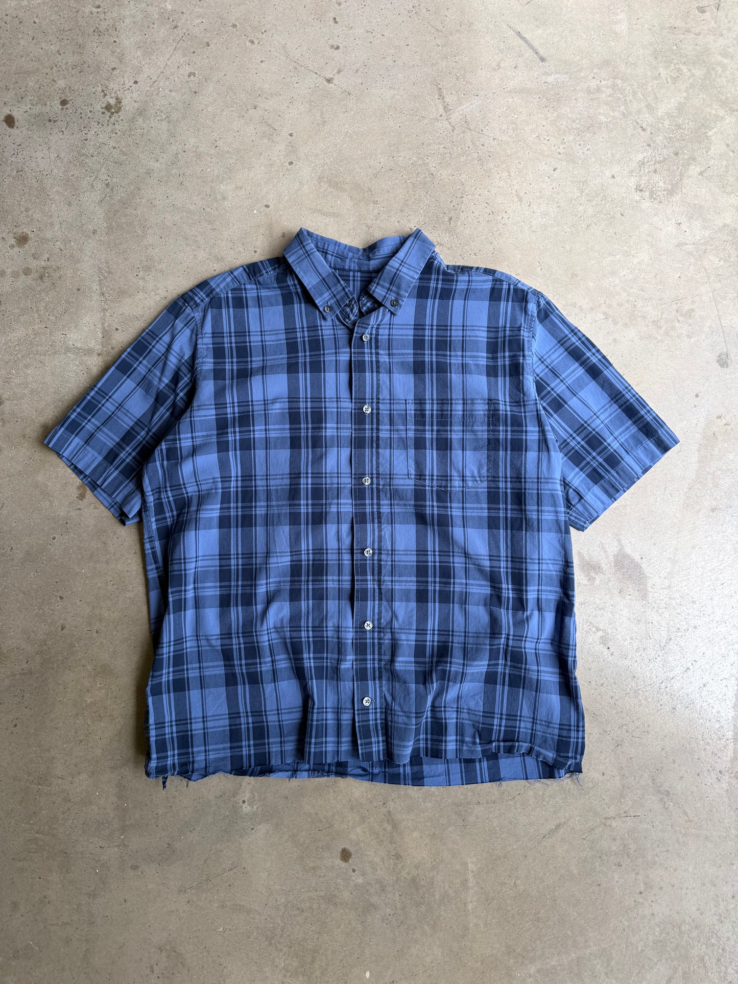 Vintage Blue Plaid Button Down Tee - L