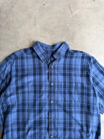 Vintage Blue Plaid Button Down Tee - L