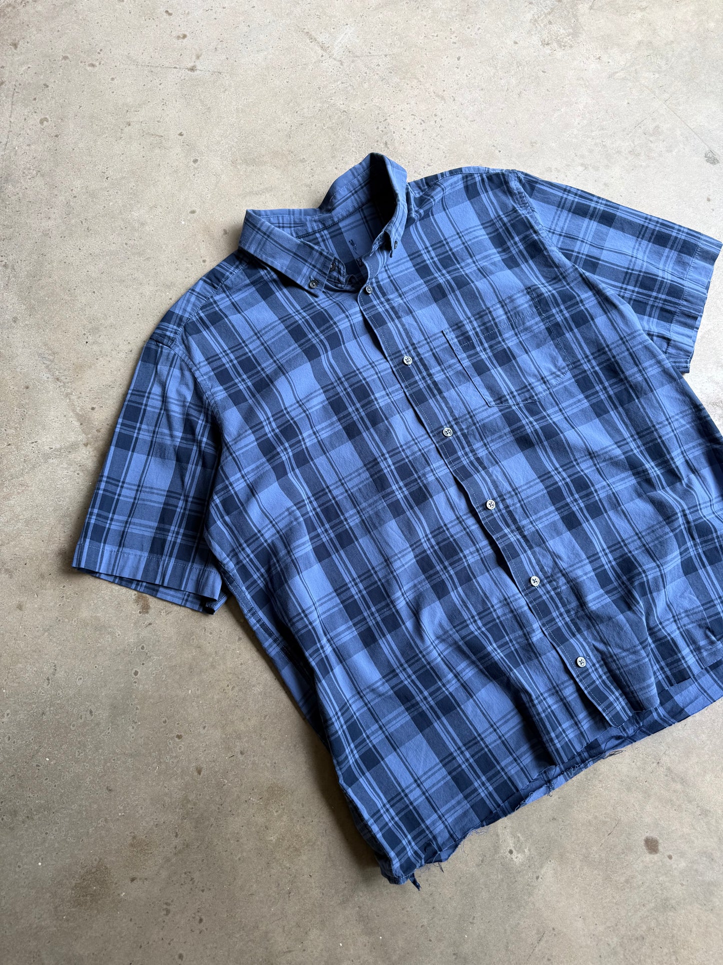 Vintage Blue Plaid Button Down Tee - L