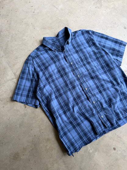 Vintage Blue Plaid Button Down Tee - L