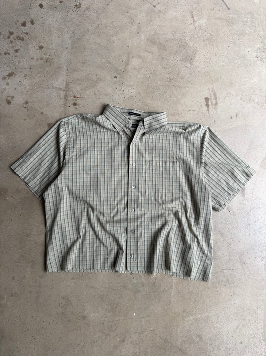 Vintage Green Cropped Button Down Tee - L