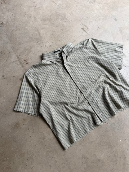 Vintage Green Cropped Button Down Tee - L