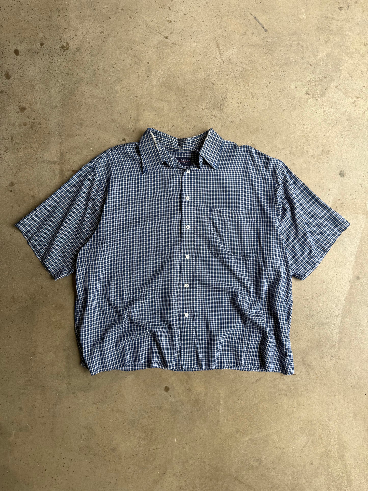 Vintage Blue Round Tree Button Down Tee - XL