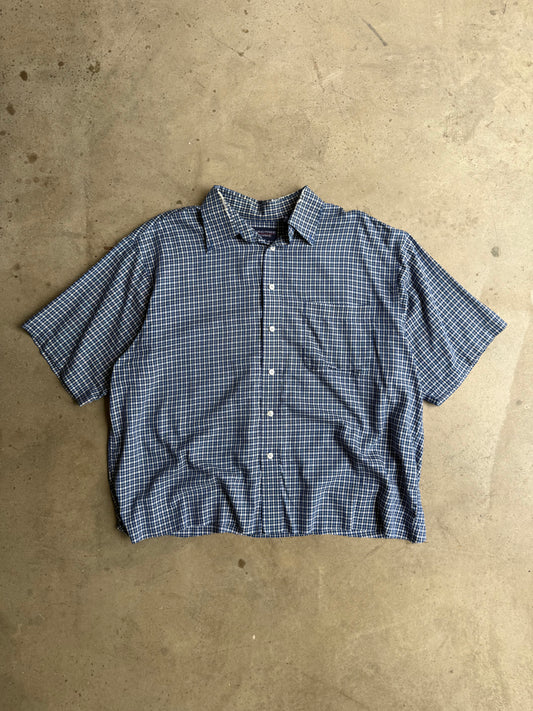 Vintage Blue Round Tree Button Down Tee - XL