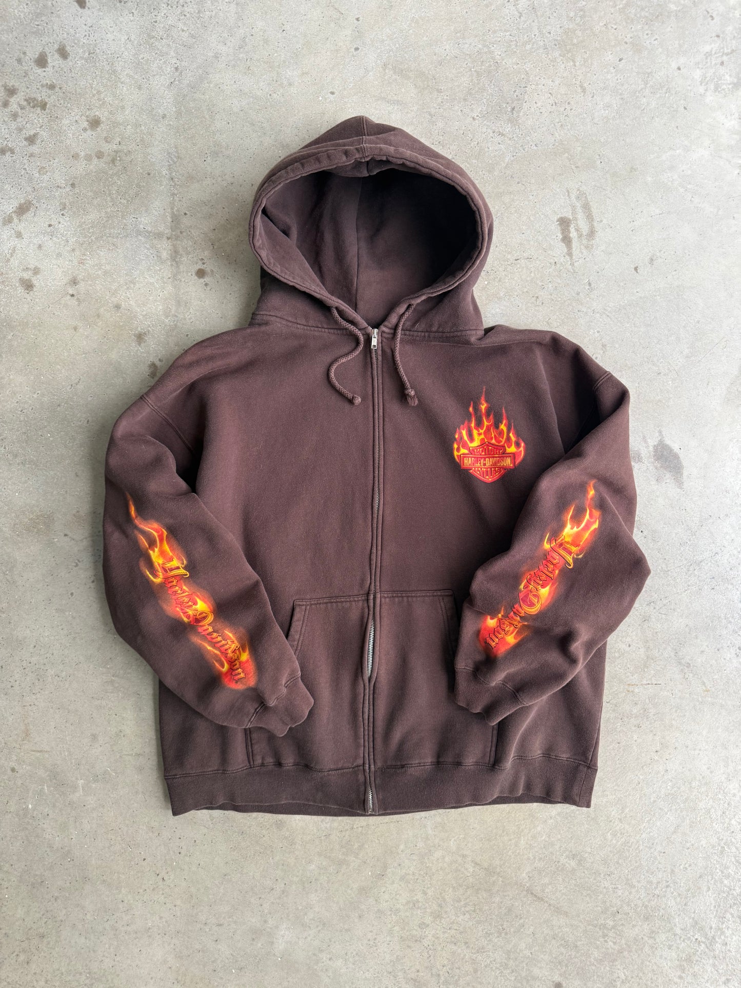 Vintage Brown Harley Davidson Flame Hoodie - XL