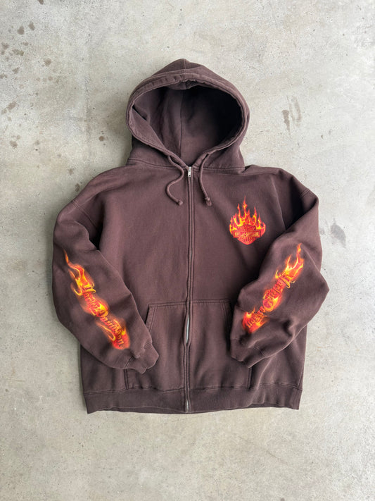 Vintage Brown Harley Davidson Flame Hoodie - XL