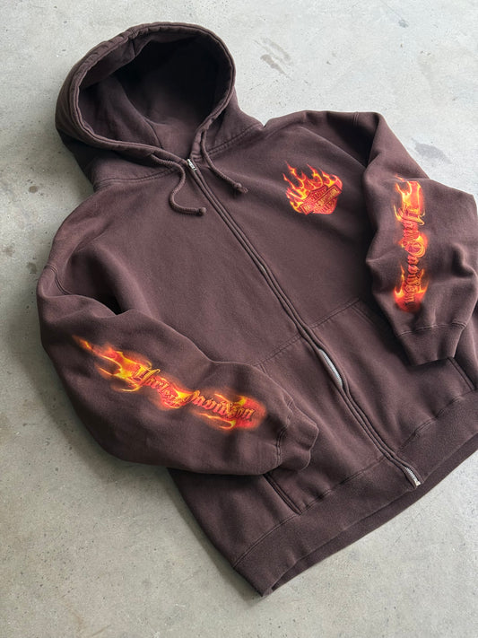 Vintage Brown Harley Davidson Flame Hoodie - XL