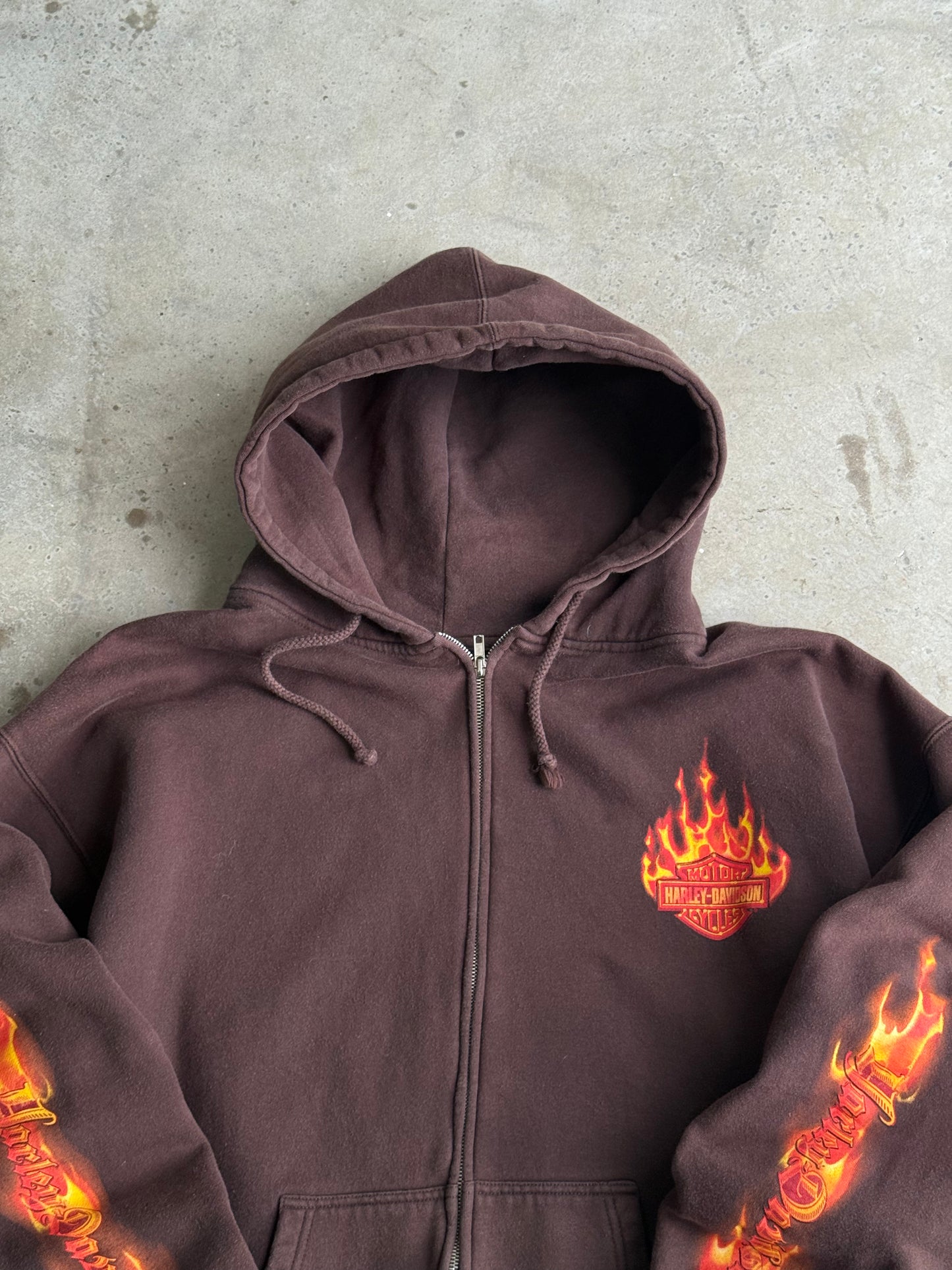 Vintage Brown Harley Davidson Flame Hoodie - XL