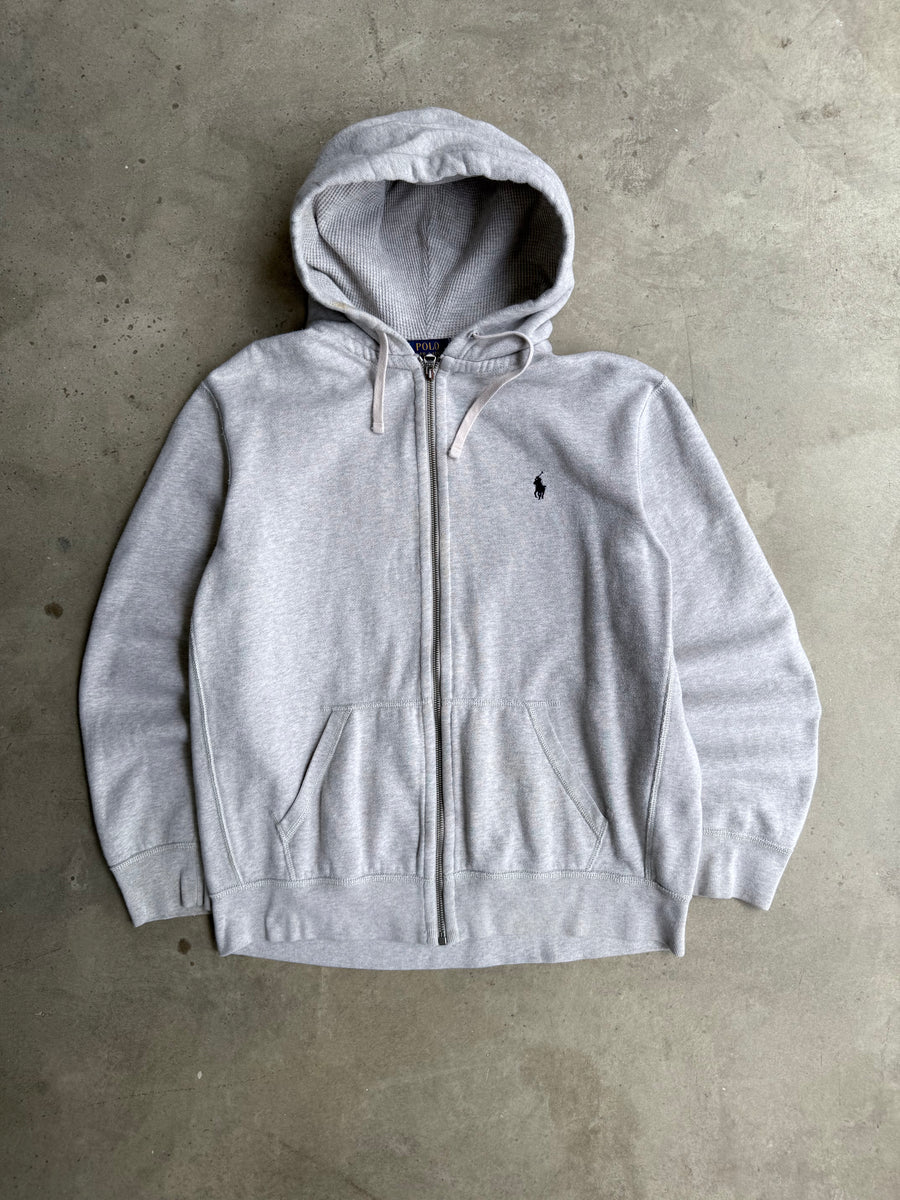 Vintage Heather Grey Polo Ralp Lauren Zip-Up Hoodie - XL